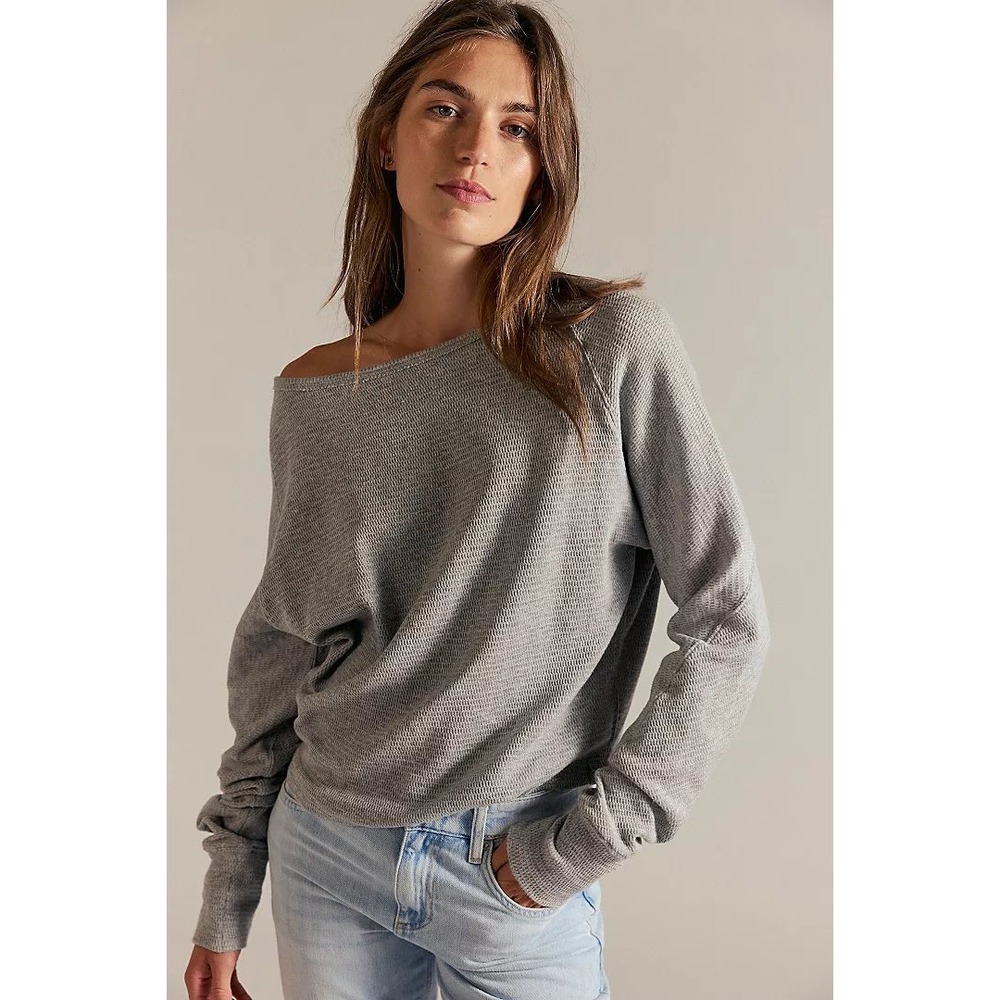 Free People We The Free Jess Long Sleeve Heather Gray Top Large